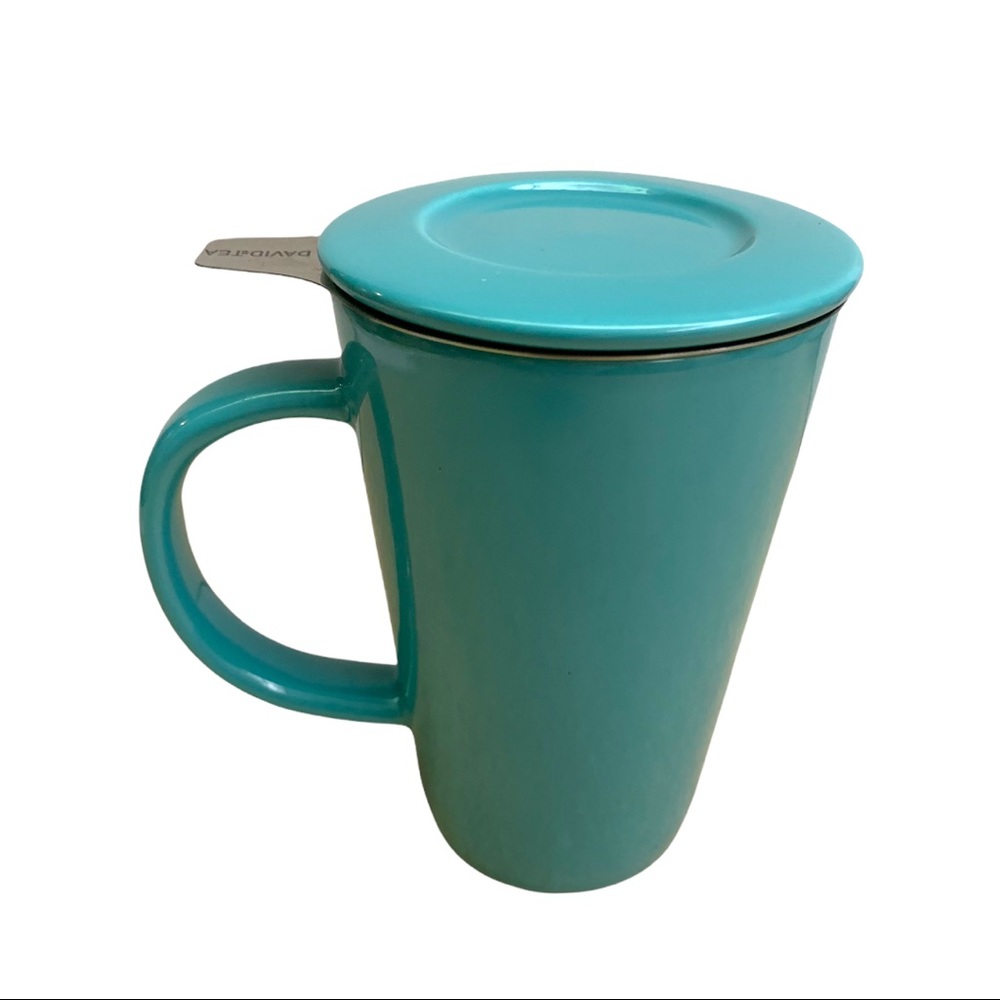 David’s Tea Ceramic Bright Solid Green Coffee Tea Infuser Tumbler Cup Mug